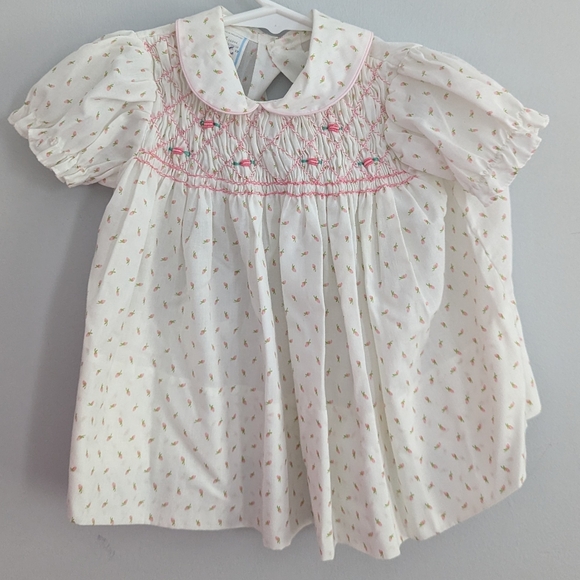Vintage Other - Girl's Baby Vintage Smocked Dress White and Pink 18 Months